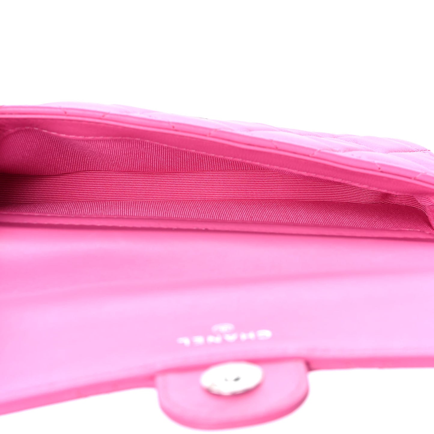 Lambskin Quilted Flap Phone Holder With Chain Neon Pink