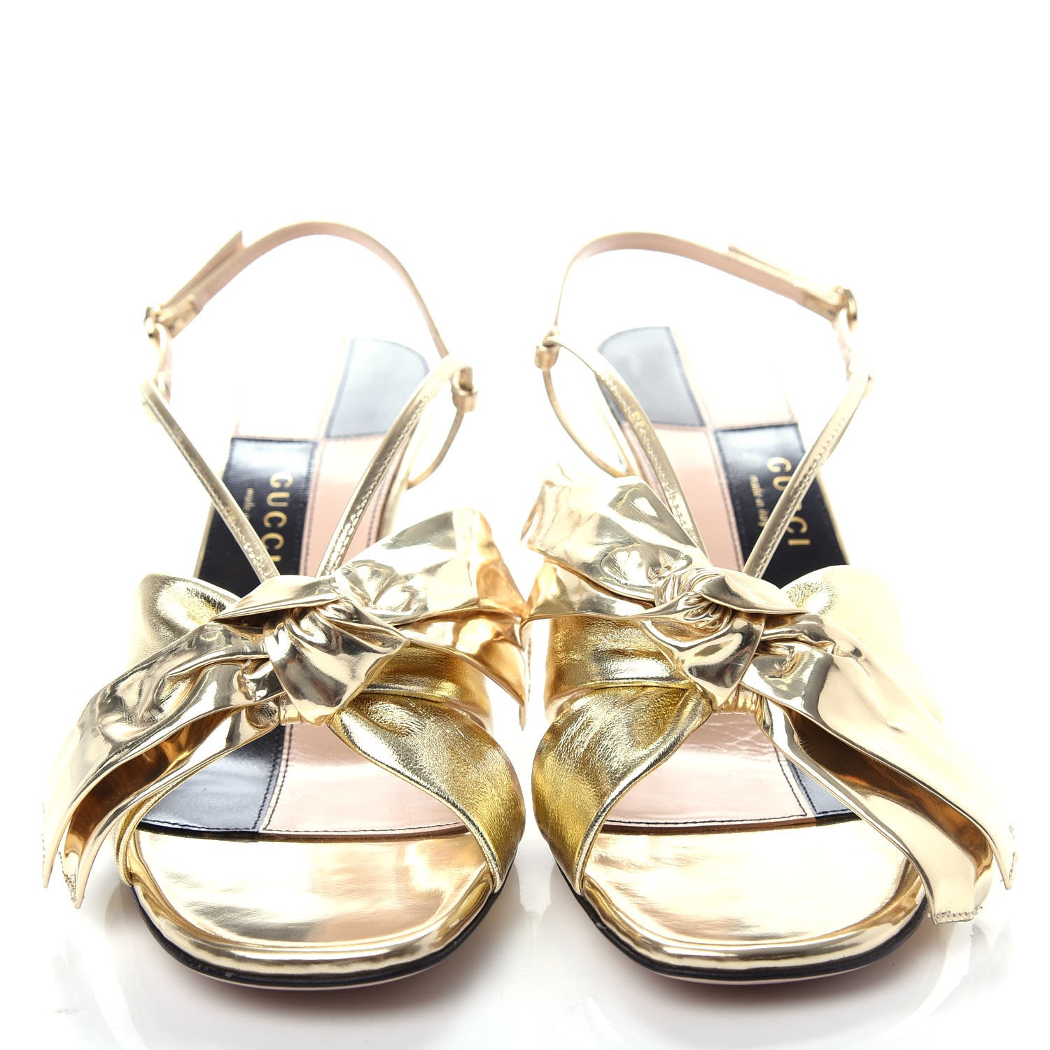 Gucci Metallic Nappa Bow Daphne Mid Heel Sandals 39.5 Gold 5 of 11