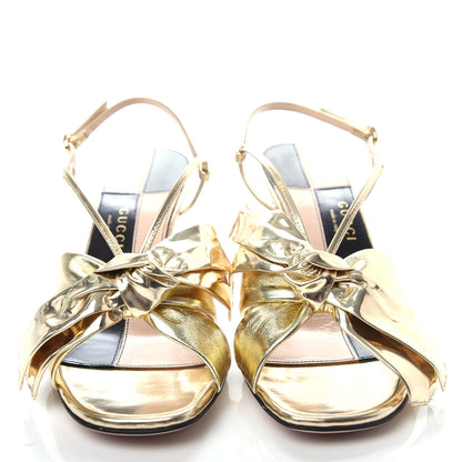 Gucci Metallic Nappa Bow Daphne Mid Heel Sandals 39.5 Gold 5 of 11