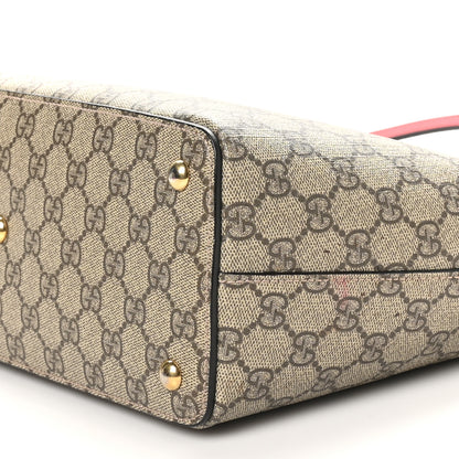 Gucci GG Supreme Monogram Medium Zippered Bucket Tote Beige Hibiscus Red New Rosette 10 of 11