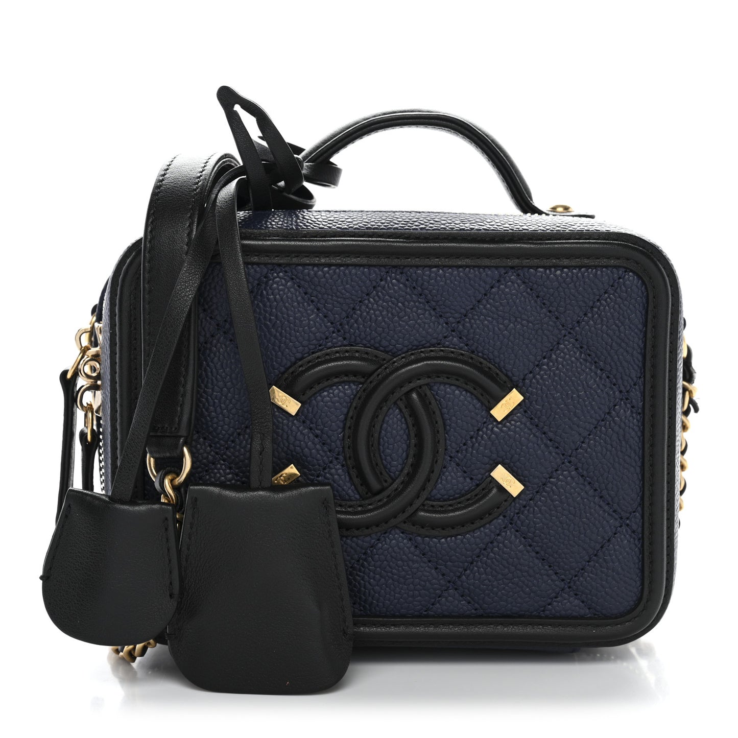 Caviar Quilted Small CC Filigree Vanity Case Navy Black