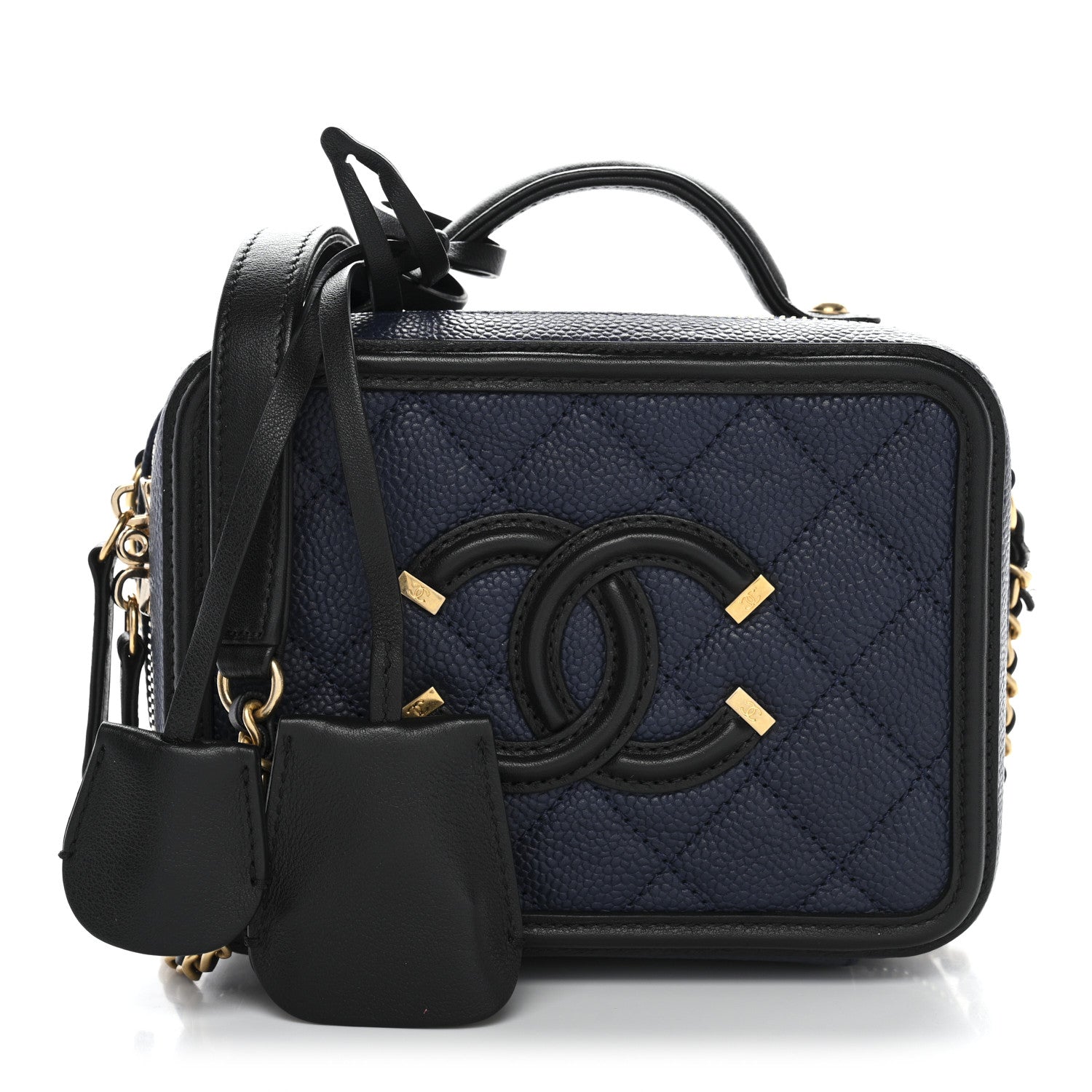 Chanel Caviar Quilted Small CC Filigree Vanity Case Navy Black 1 of 10
