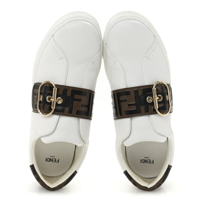 Fendi Vitello FF Embossed Womens Slip On Sneakers  39.5 White Maya Black 2 of 10