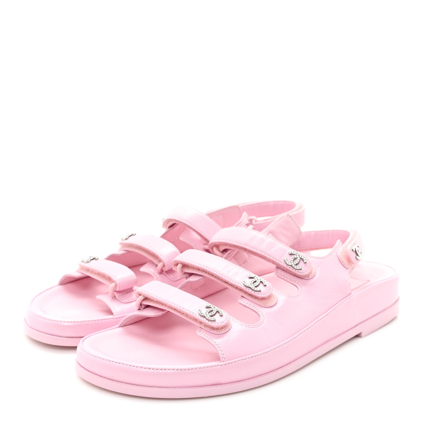 Lambskin Crystal CC Velcro Dad Sandals 38.5 Light Pink