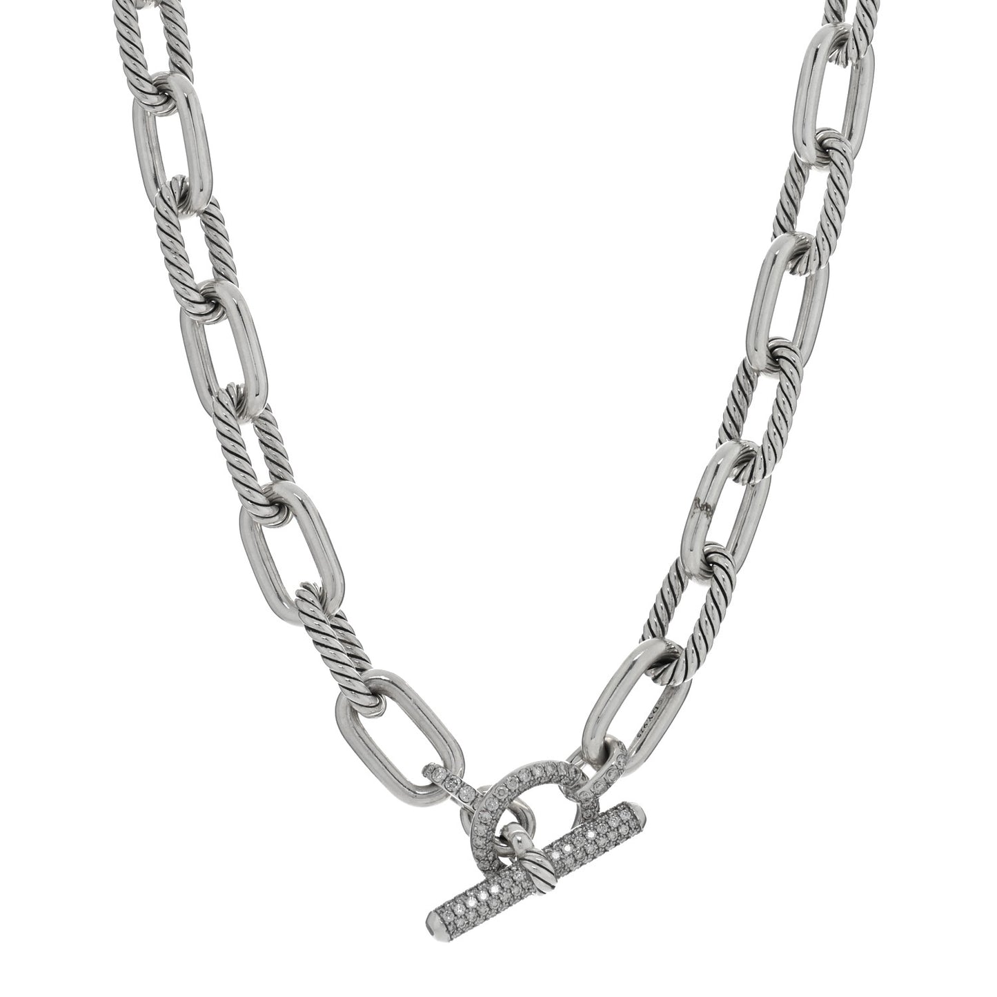 Sterling Silver Diamond 11mm Madison Toggle Chain Necklace