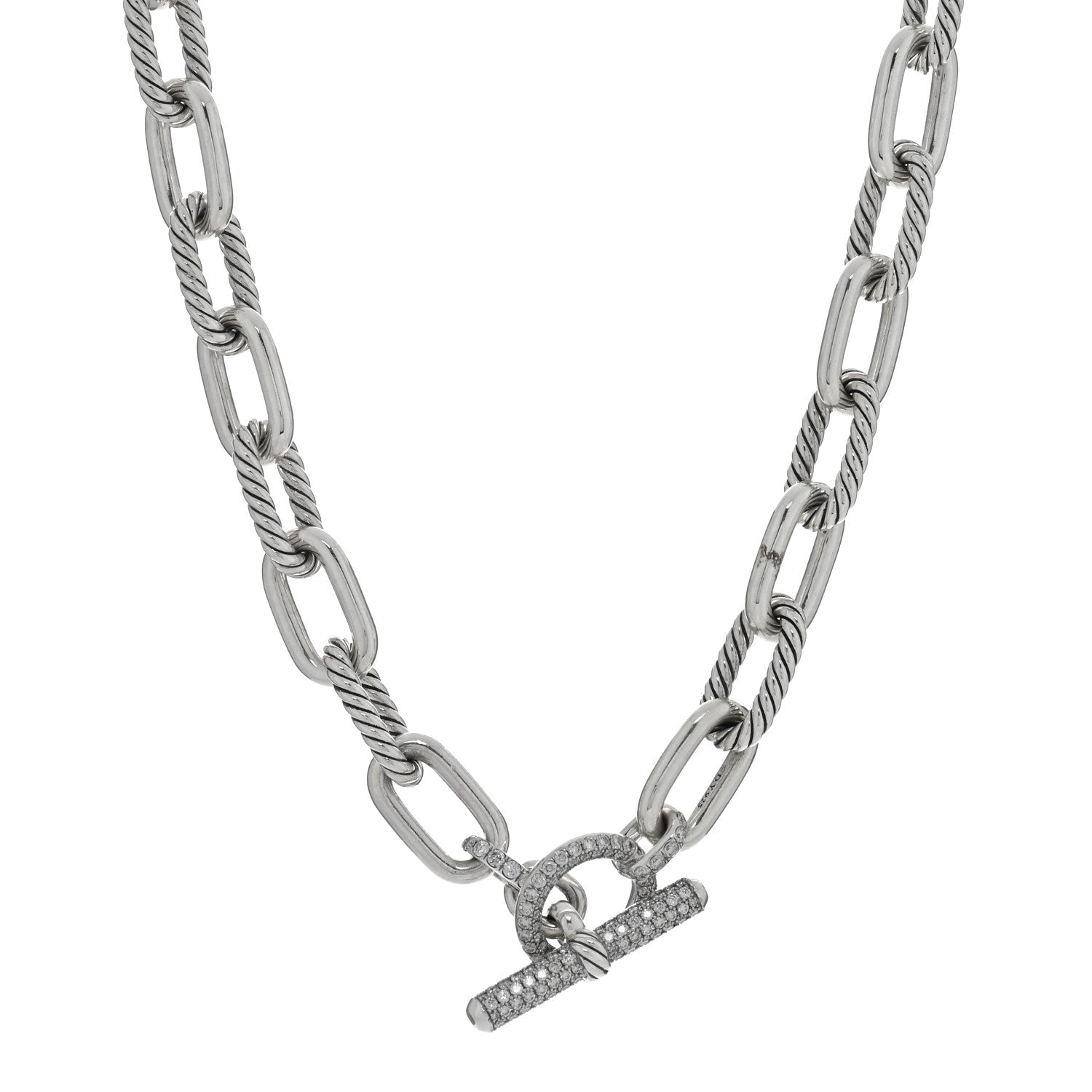 David Yurman Sterling Silver Diamond 11mm Madison Toggle Chain Necklace 1 of 5