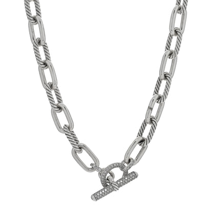 David Yurman Sterling Silver Diamond 11mm Madison Toggle Chain Necklace 1 of 5