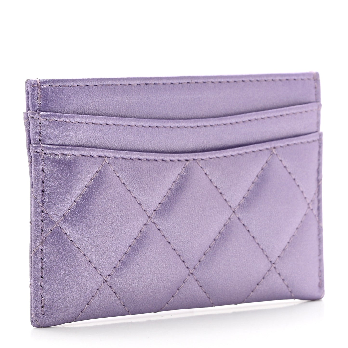 Metallic Lambskin Quilted Card Holder Light Purple