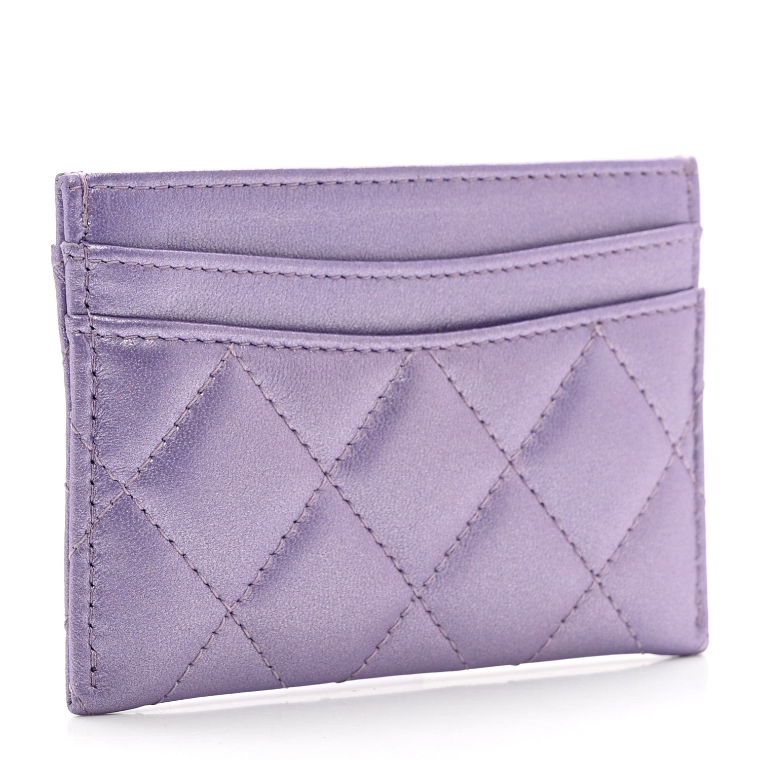 Chanel Metallic Lambskin Quilted Card Holder Light Purple 2 of 8