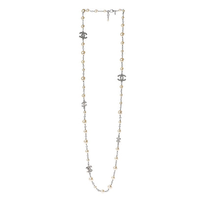 Chanel Crystal Pearl CC Long Necklace Silver 3 of 6