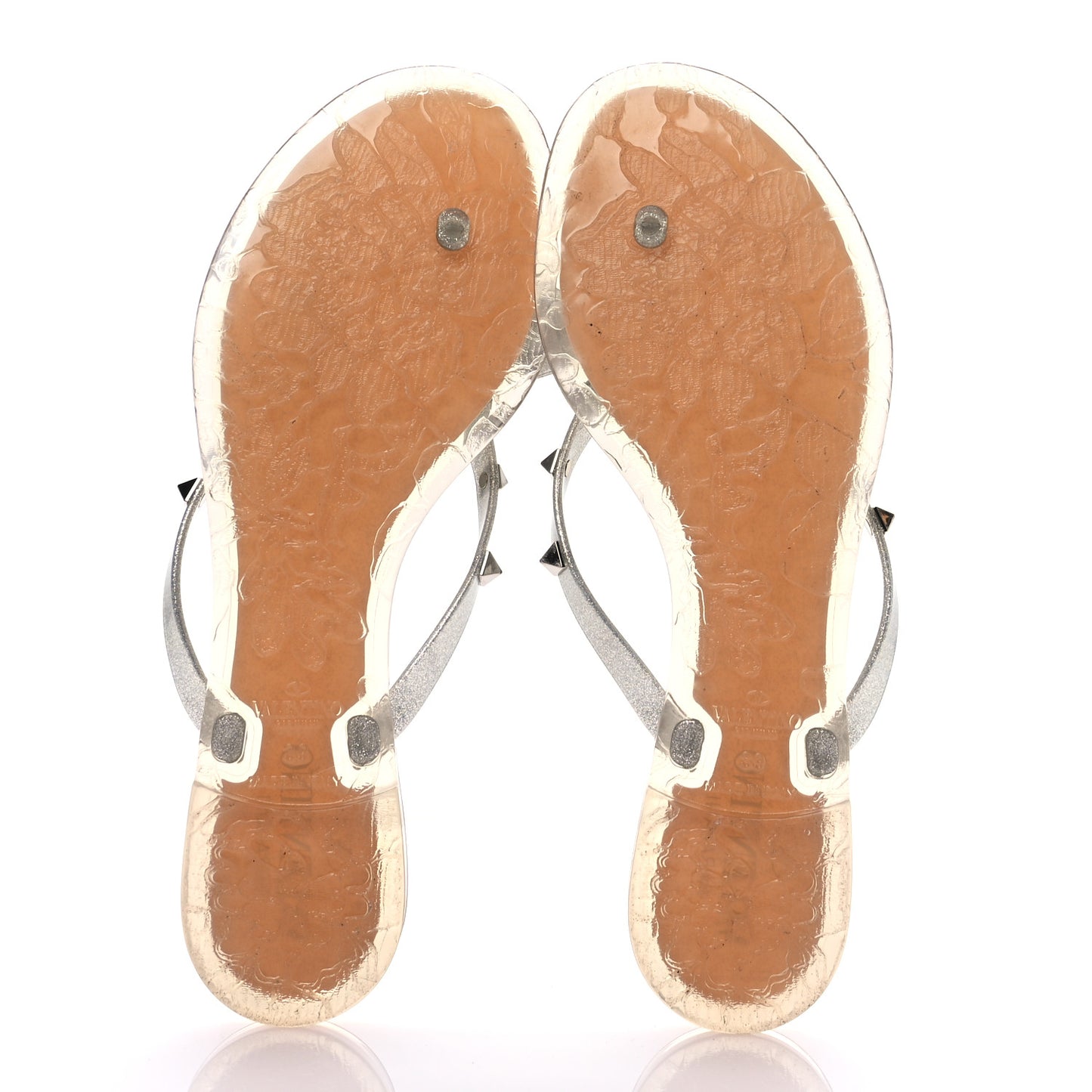 PVC Jelly Glitter Rockstud Bow Thong Sandals 38 Silver