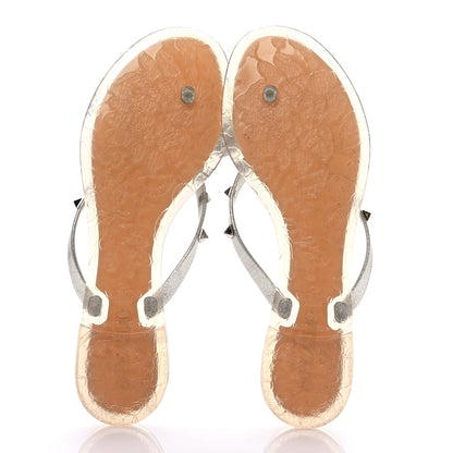 Valentino Garavani PVC Jelly Glitter Rockstud Bow Thong Sandals 38 Silver 5 of 8