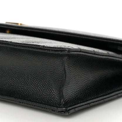 Saint Laurent Grain De Poudre Matelasse Chevron Monogram Envelope Chain Wallet Black 10 of 14