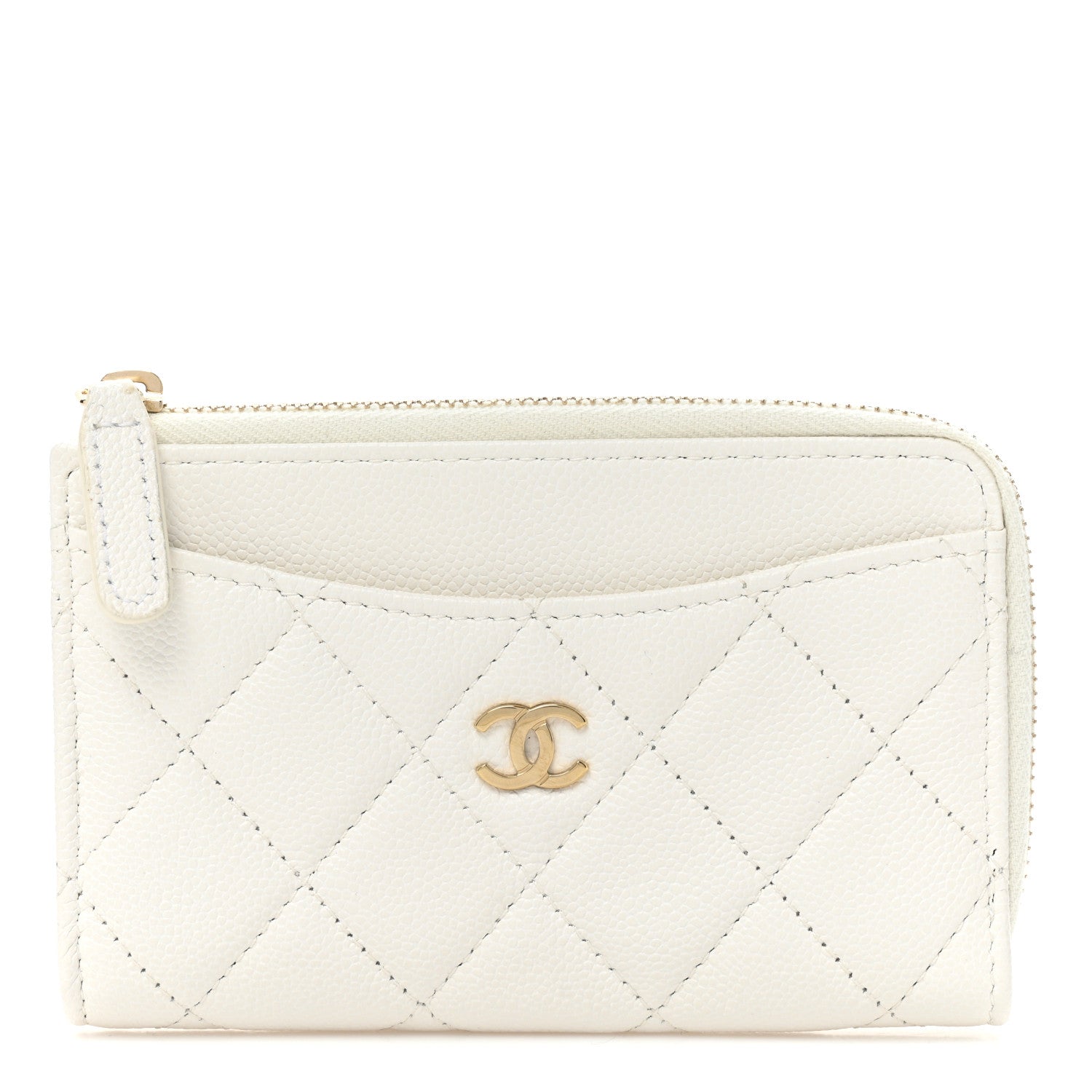 Chanel Caviar Quilted CC Zip Around Card Holder White 1 of 12