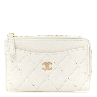 Chanel Caviar Quilted CC Zip Around Card Holder White 1 of 12