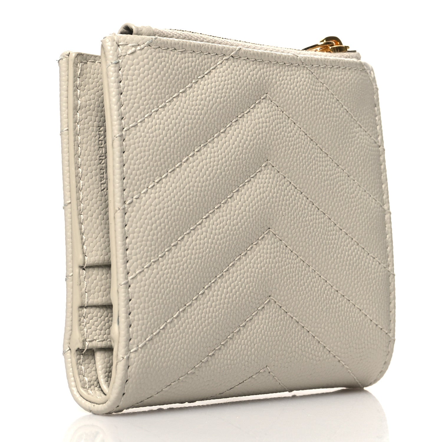 Saint Laurent Grain De Poudre Matelasse Chevron Monogram Zipped Card Case Crema Soft 3 of 10