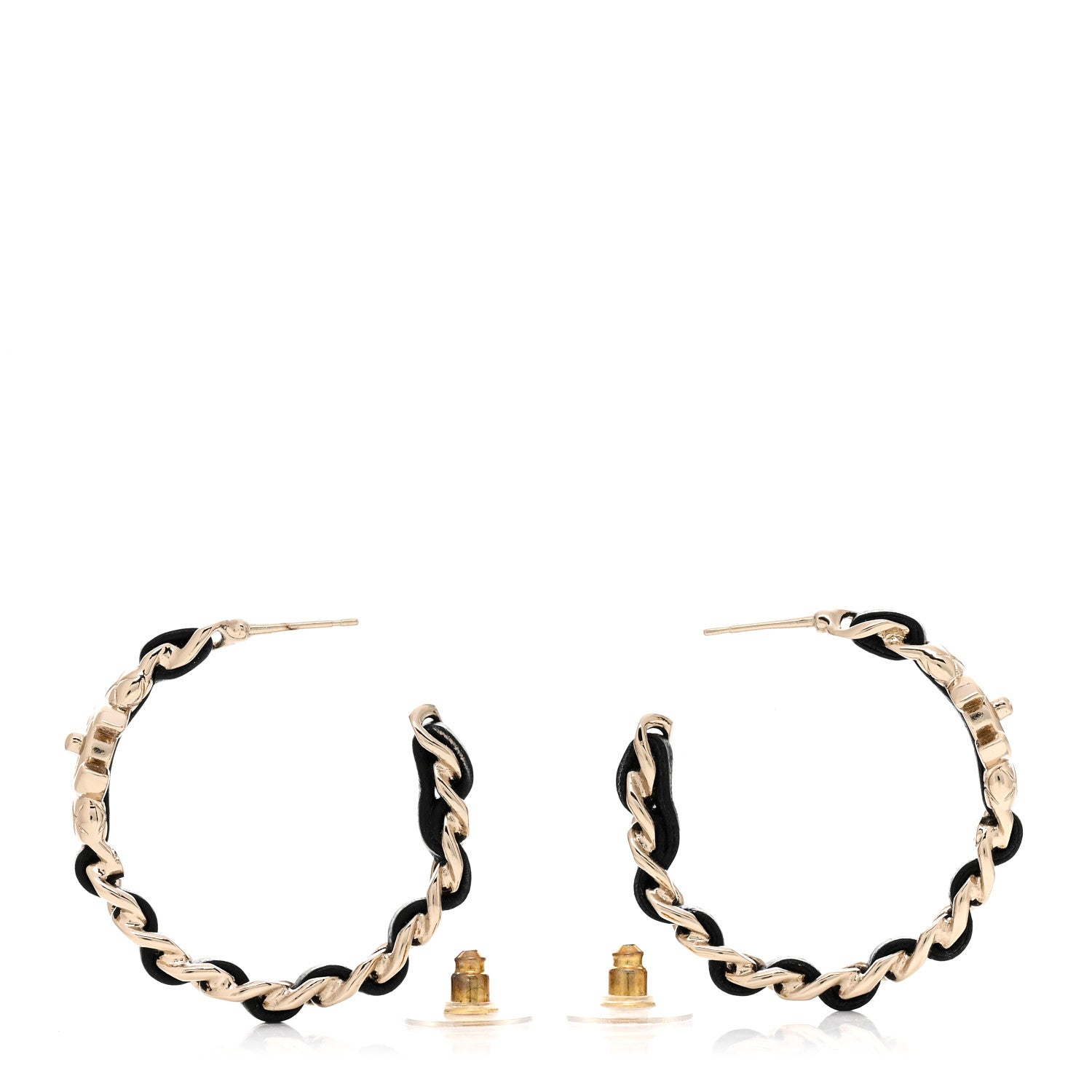 Chanel Metal Lambskin Quilted CC Turnlock Chain Hoop Earrings Gold Black 3 of 4