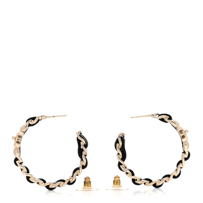 Chanel Metal Lambskin Quilted CC Turnlock Chain Hoop Earrings Gold Black 3 of 4