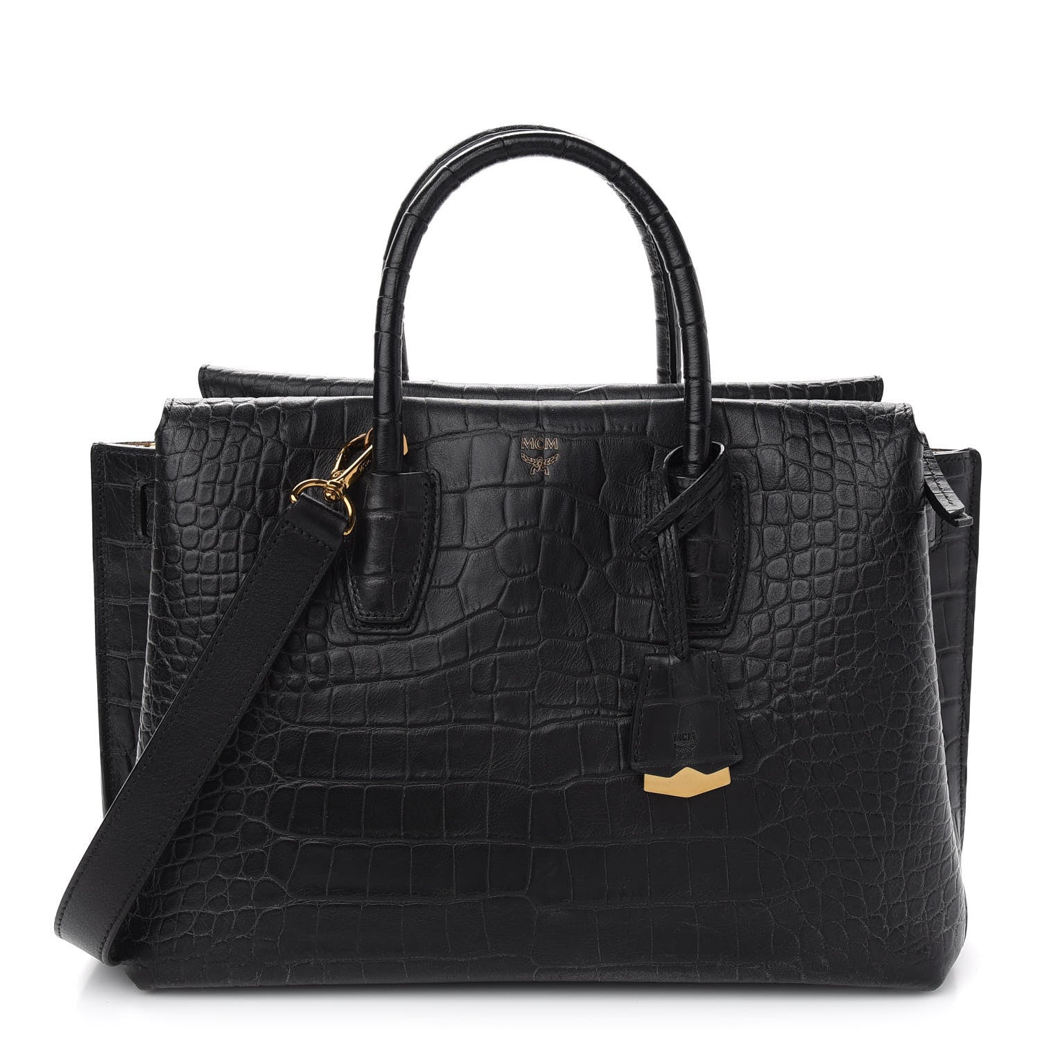 MCM Calfskin Crocodile Embossed Medium Milla Tote Black 1 of 8