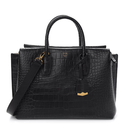 MCM Calfskin Crocodile Embossed Medium Milla Tote Black 1 of 8