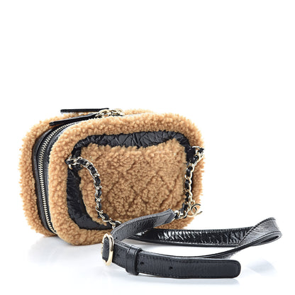 Chanel Shiny Crumpled Sheepskin Shearling CC Mania Waist Bag Black Light Brown 3 of 10