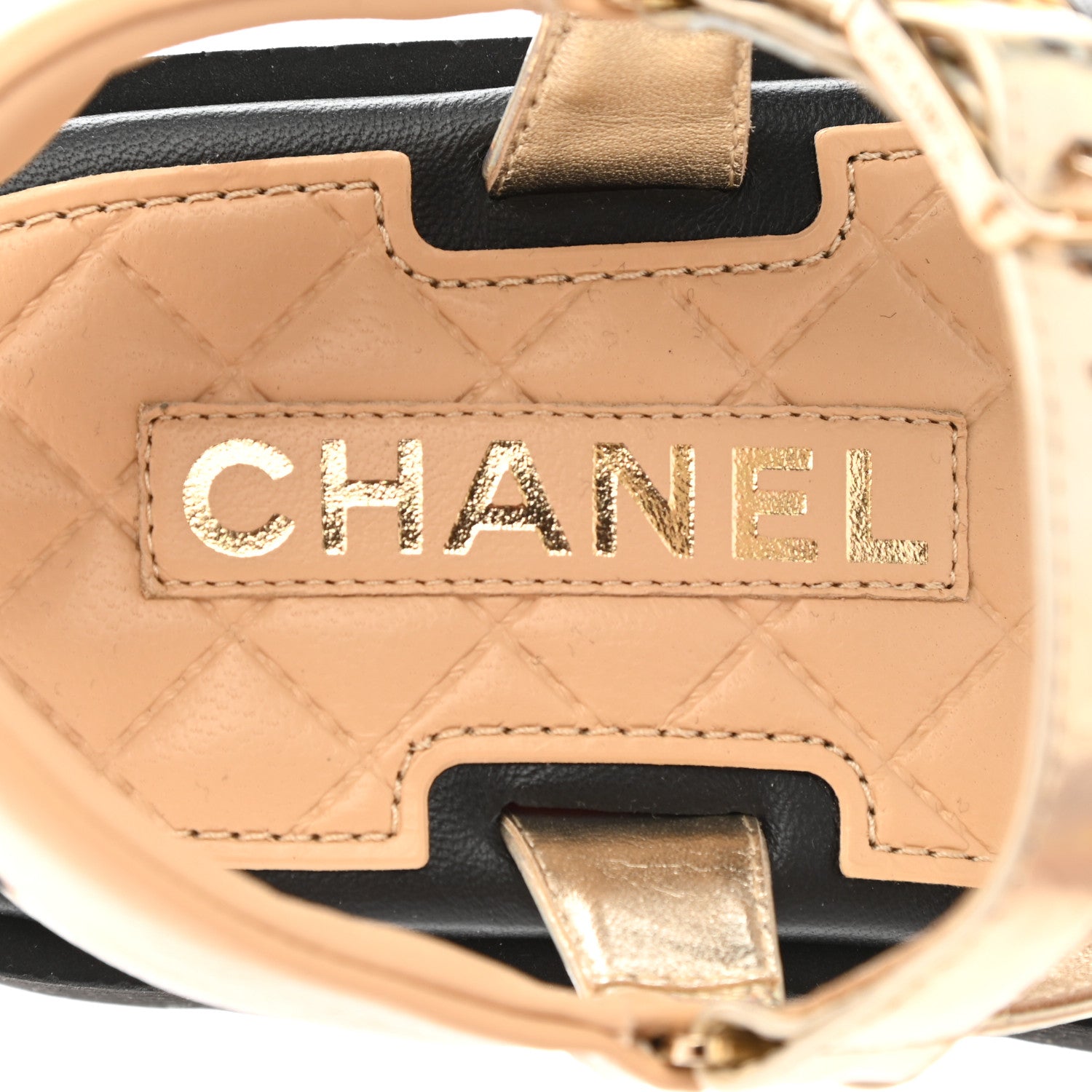Chanel Lambskin Logo Platform Sandals 37 Beige Gold White 7 of 9