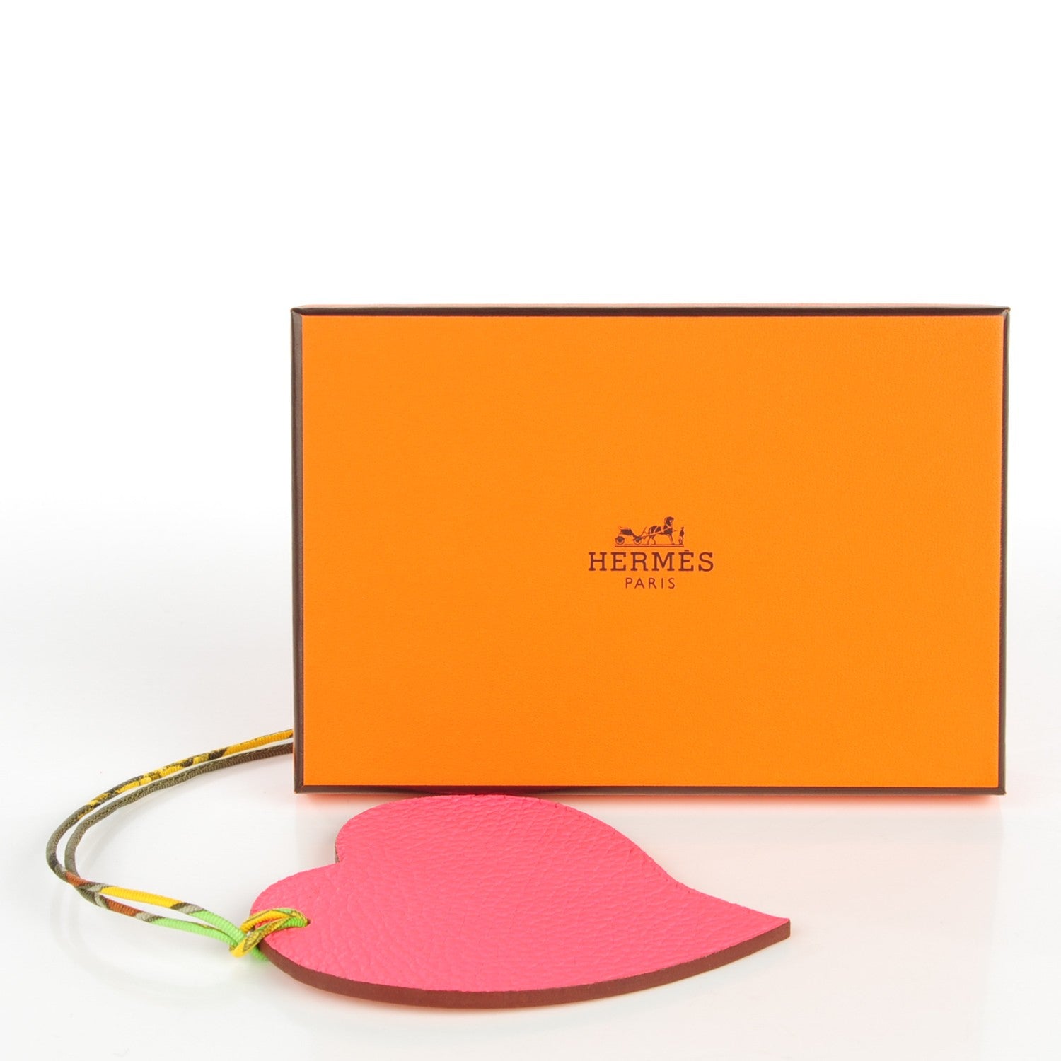 Hermes Togo Epsom Petit H Heart Bag Charm Rose Jaipur Feu 4 of 4
