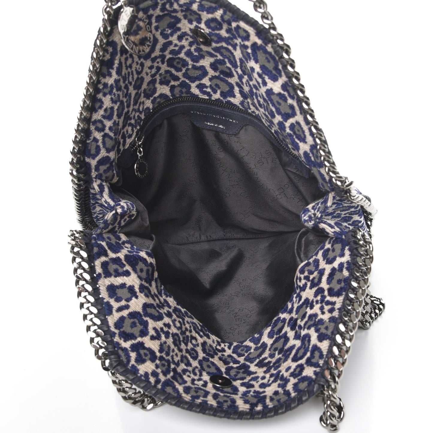 Cotton Canvas Leopard Small Falabella Fold Over Tote Grey