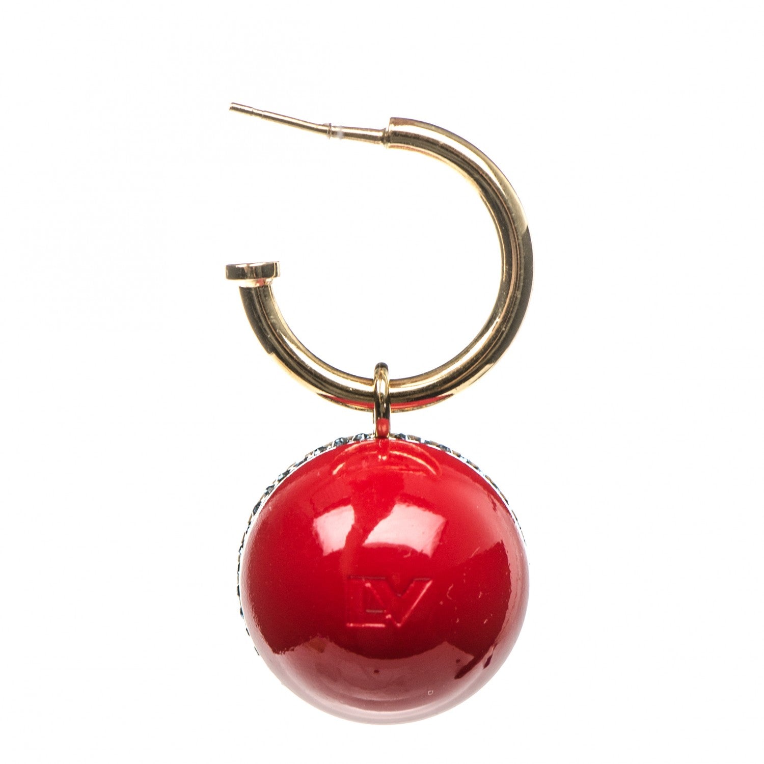 Louis Vuitton Gold Wood Enamel Hoop Drop Earrings Red 4 of 8