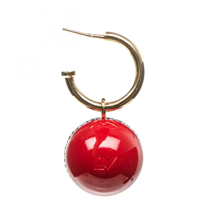 Louis Vuitton Gold Wood Enamel Hoop Drop Earrings Red 4 of 8