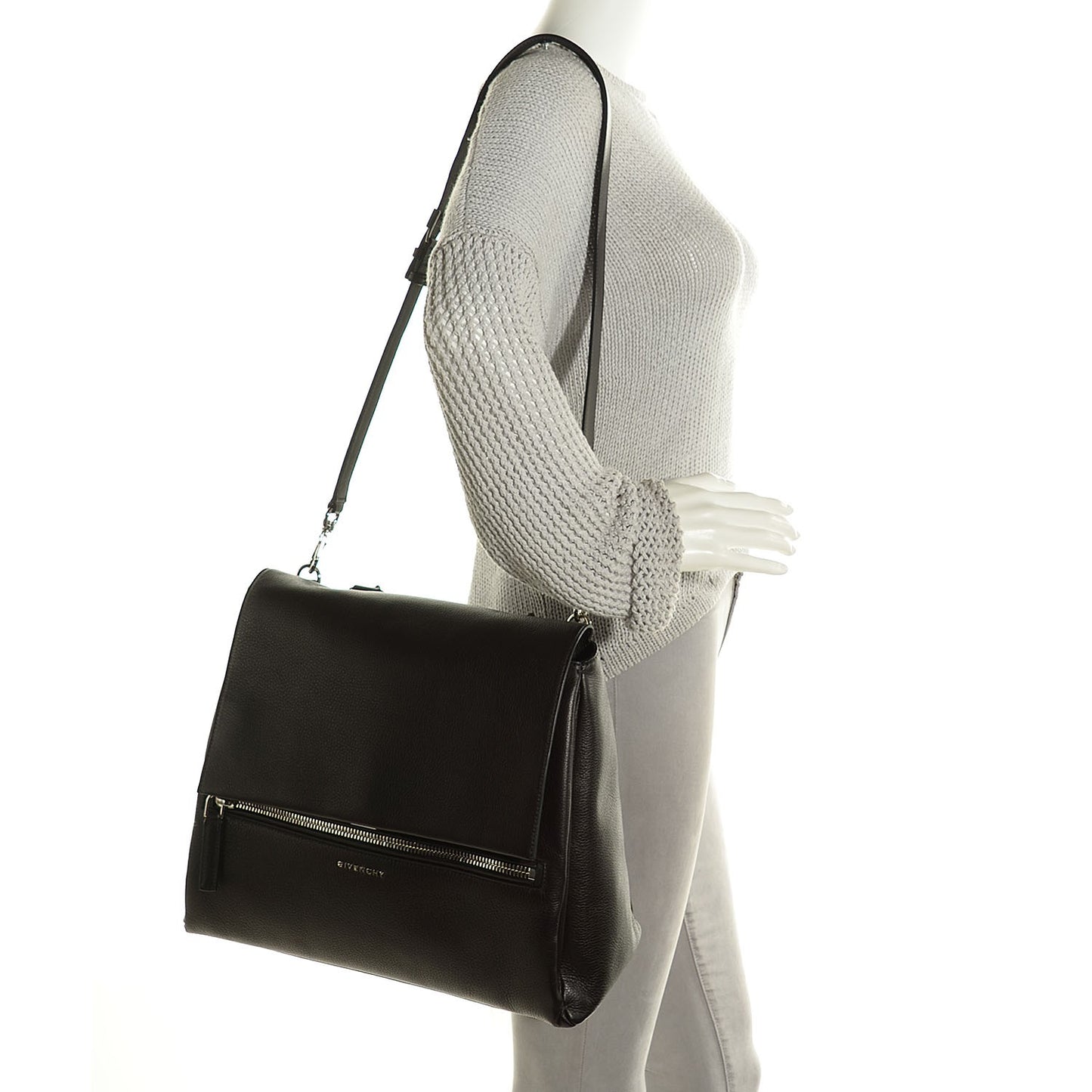 Waxy Grained Calfskin Medium Pandora Pure Flap Bag Black