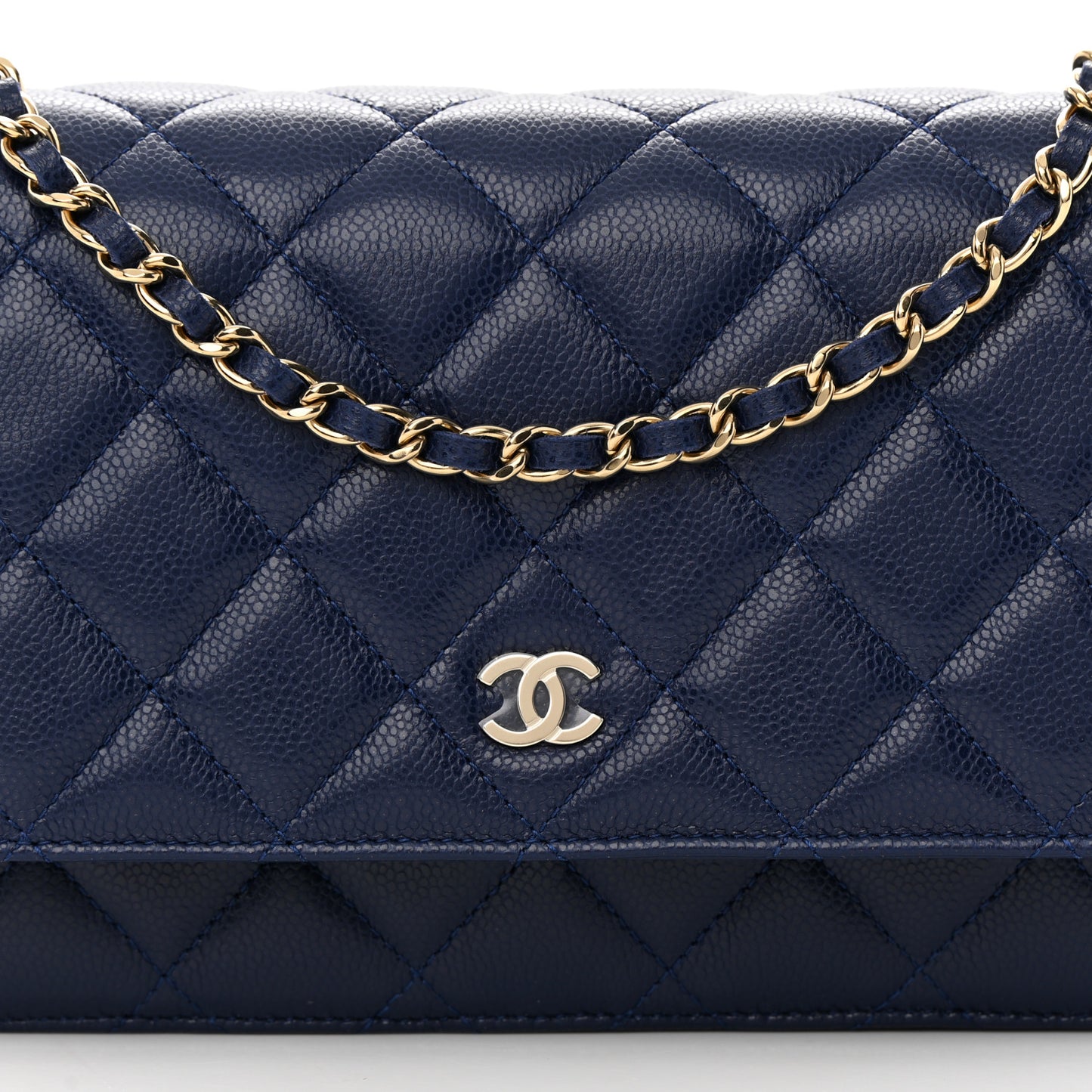 Caviar Quilted Wallet on Chain WOC Navy Blue