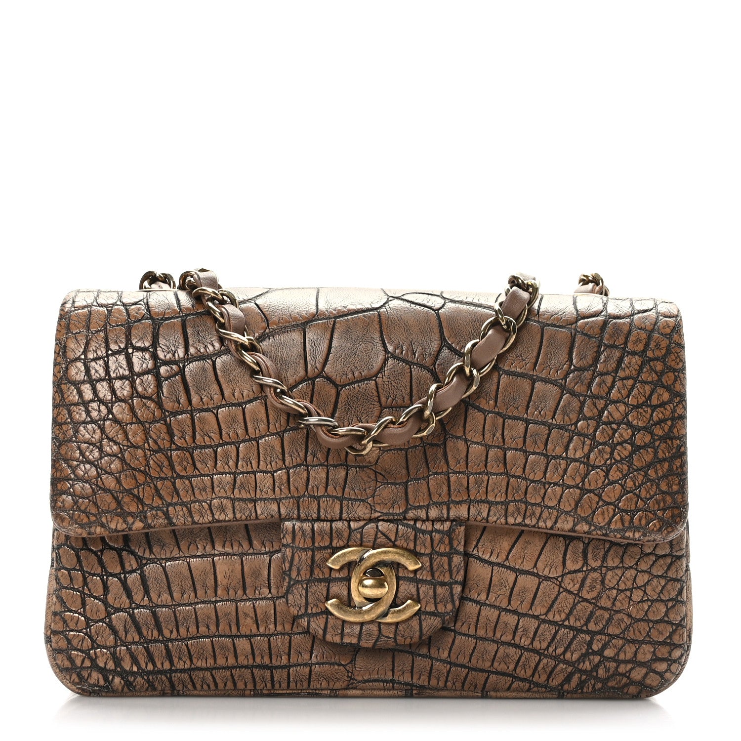 Chanel Calfskin Crocodile Embossed Cocodile Rectangular Mini Flap Brown 1 of 9