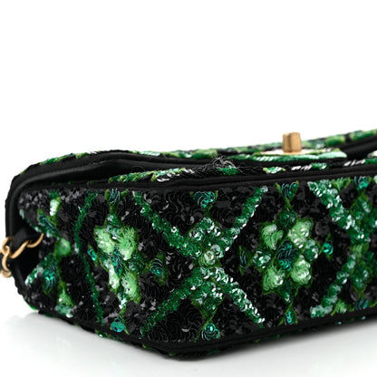 Chanel Sequin Mosaic Mini Rectangular Flap Green Black 9 of 11