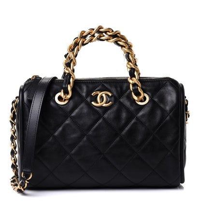 Chanel Shiny Lambskin Quilted Fashion Therapy Bowling Bag Black 1 of 11