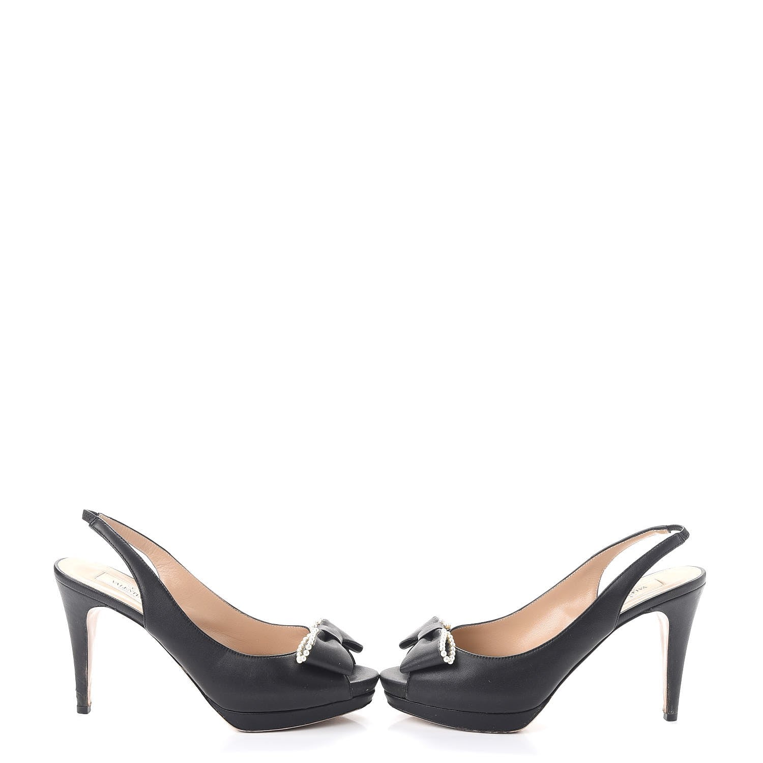 Valentino Garavani Nappa Pearl Bow Peep Toe Slingback Pumps 38.5 Black 6 of 11