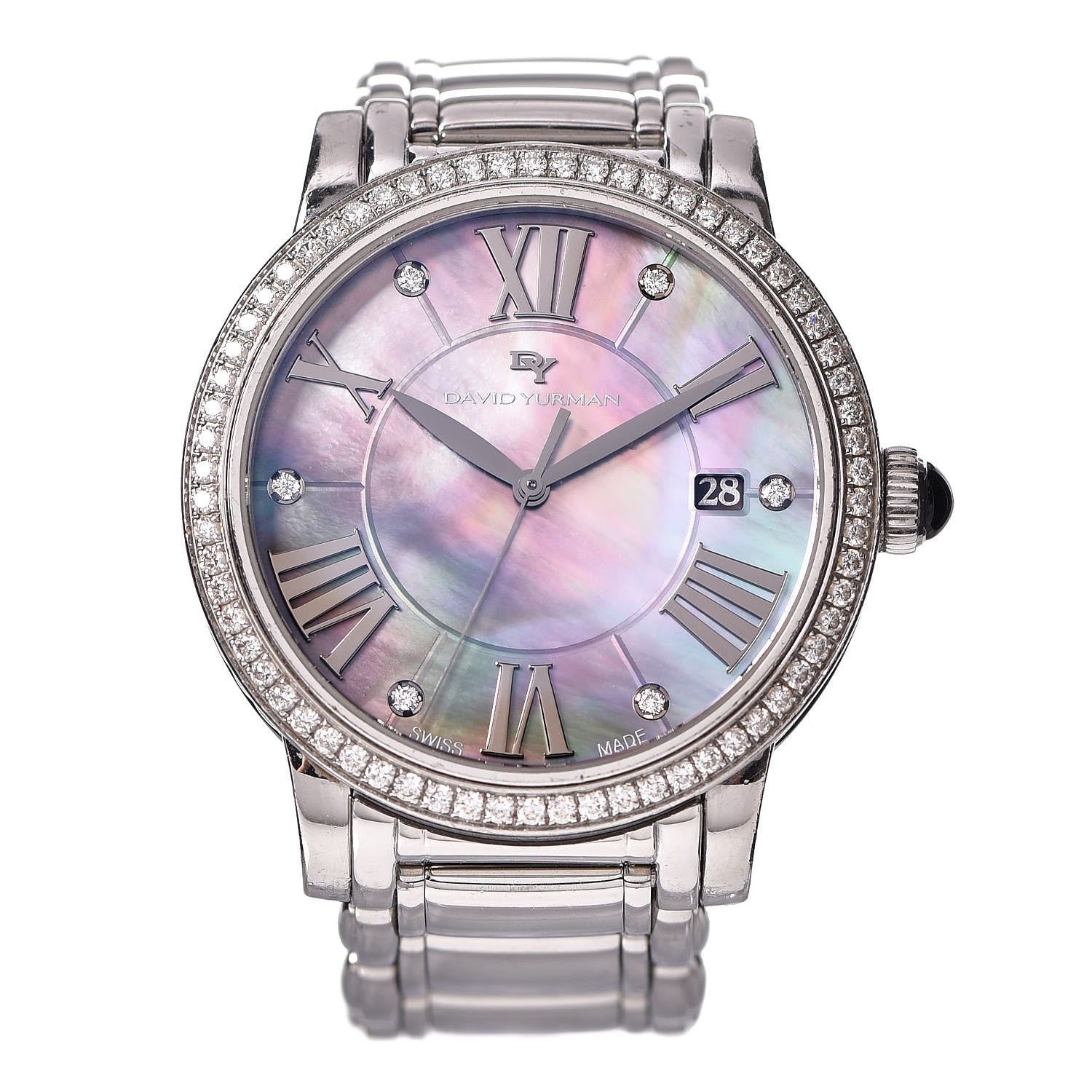 David Yurman Stainless Steel Diamond Bezel Mother of Pearl 38mm Classic Quartz Watch 1 of 9