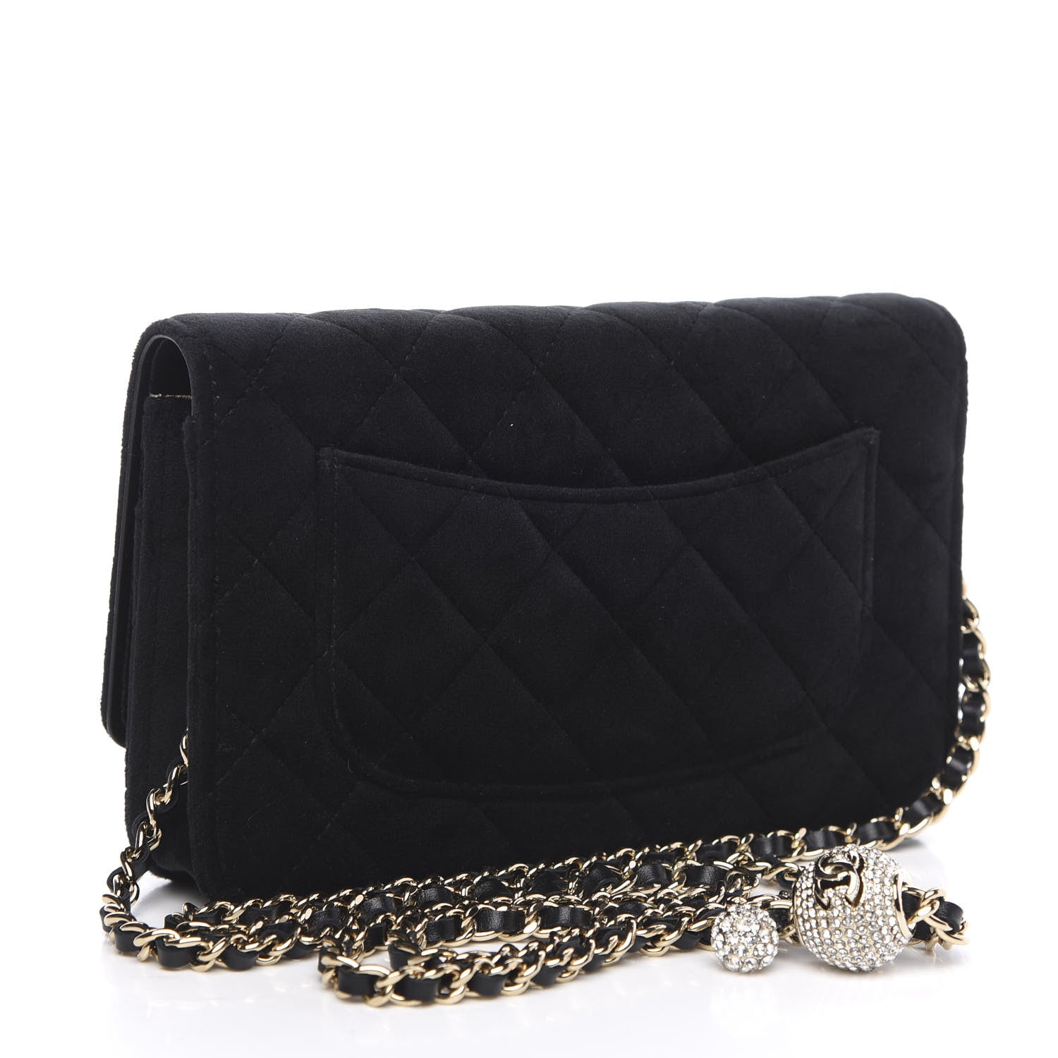 Chanel Velvet Quilted Pearl Crush Wallet On Chain WOC Black 3 of 12