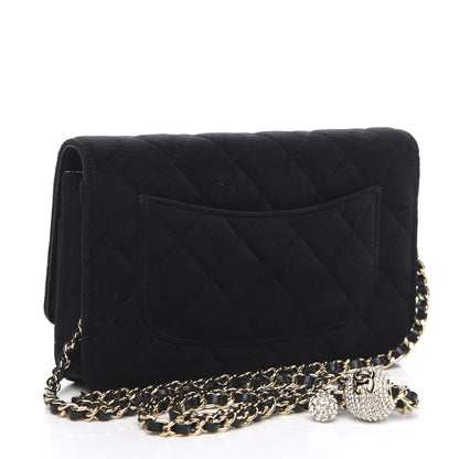 Chanel Velvet Quilted Pearl Crush Wallet On Chain WOC Black 3 of 12