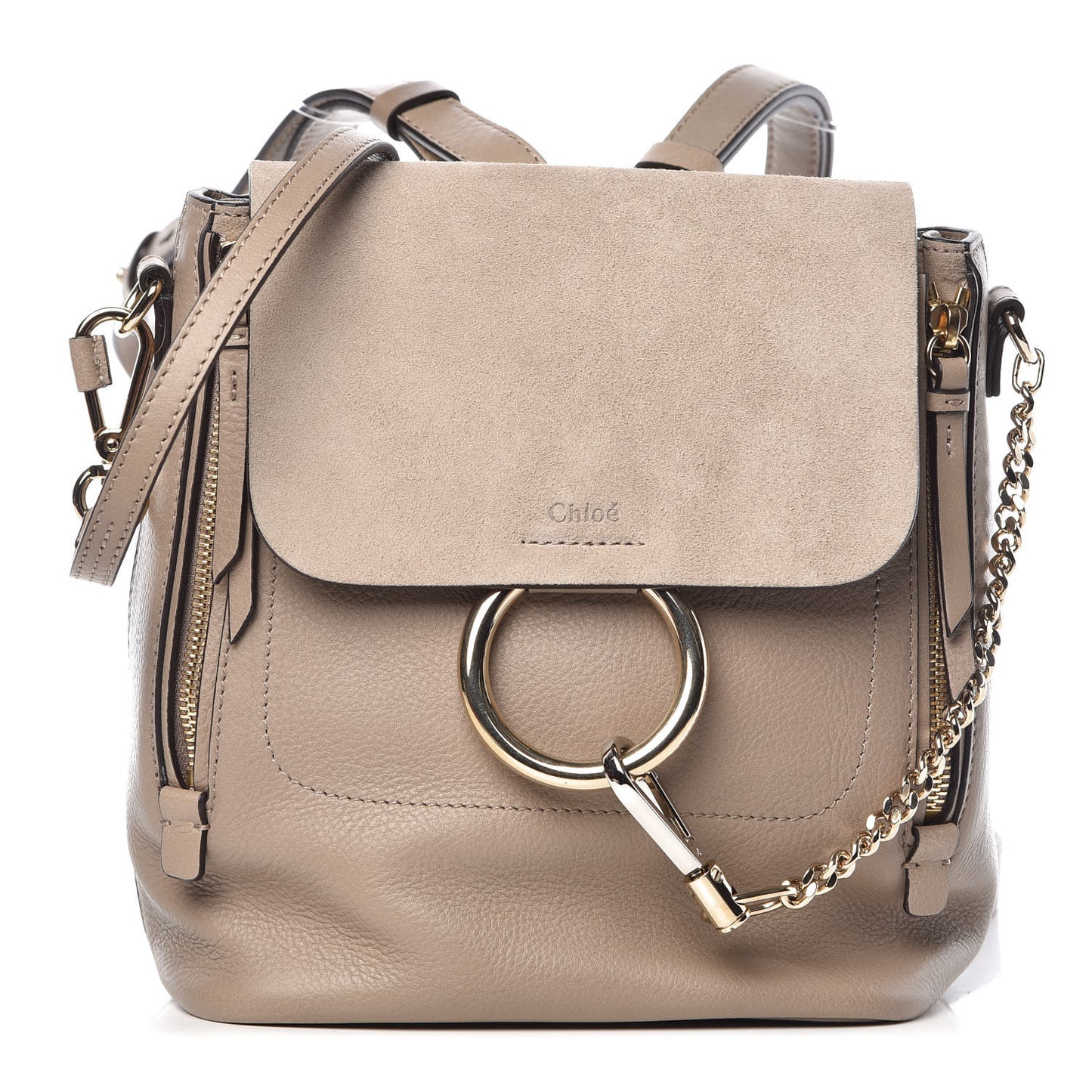 Suede Calfskin Small Faye Backpack Motty Grey