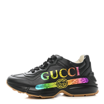 Gucci Calfskin Iridescent Logo Womens Rhyton Sneakers 35 Black 1 of 9