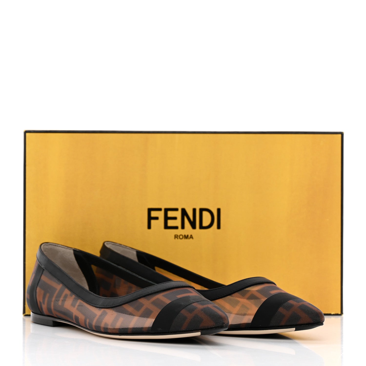 Fendi Mesh FF Skimmer Ballerina Flats 37 Tobacco Moro Black 9 of 9