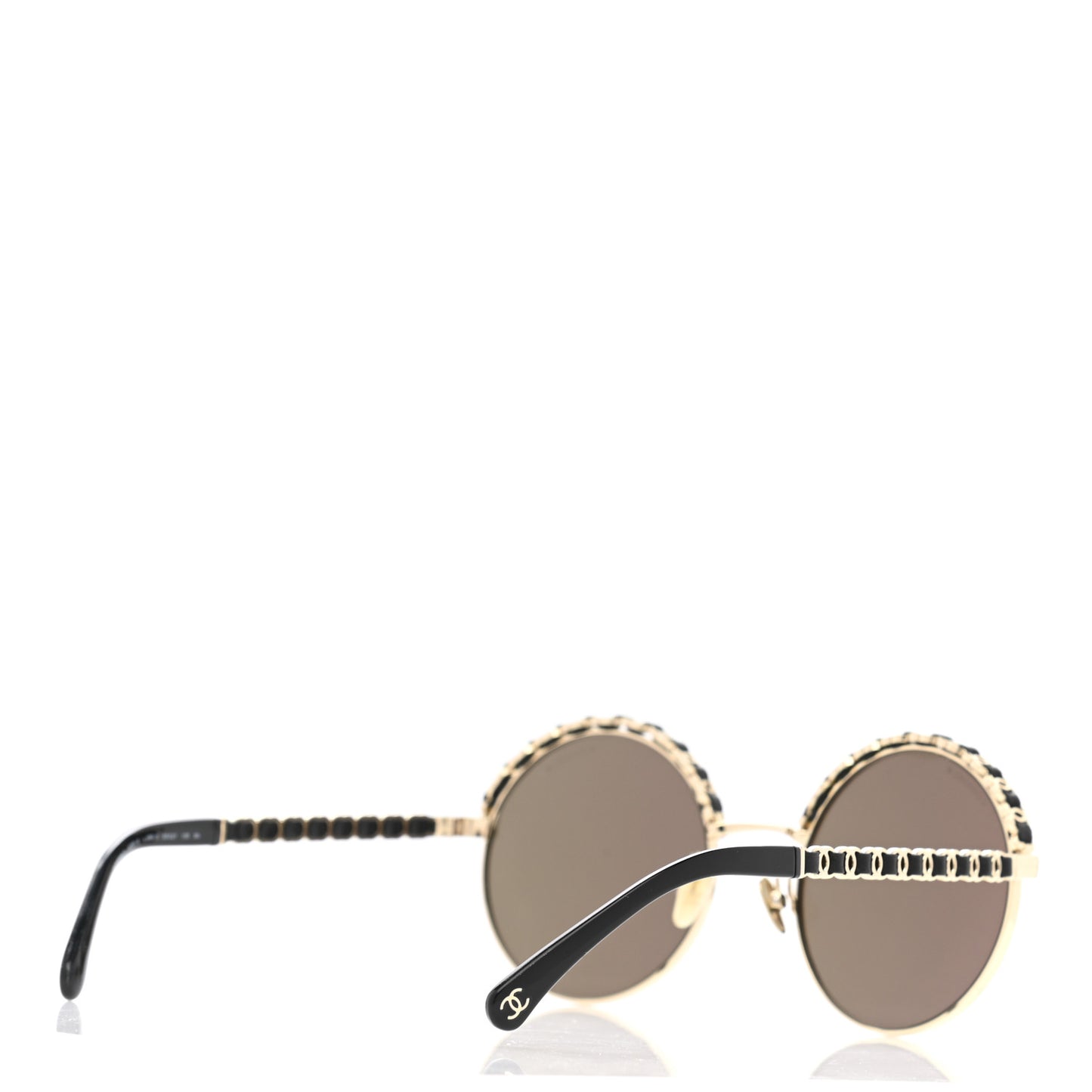 Metal Calfskin Round Chain Sunglasses 4265-Q Black