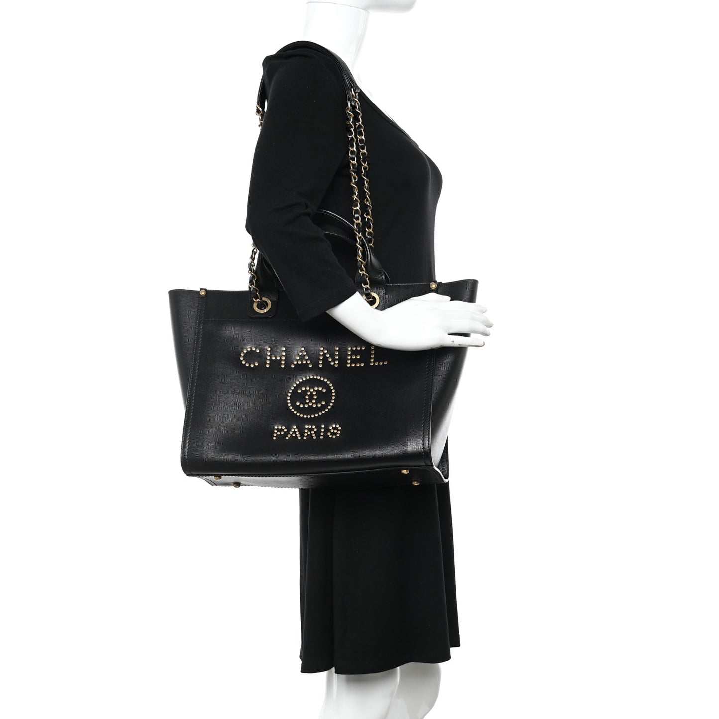 Caviar Small Studded Deauville Tote Black