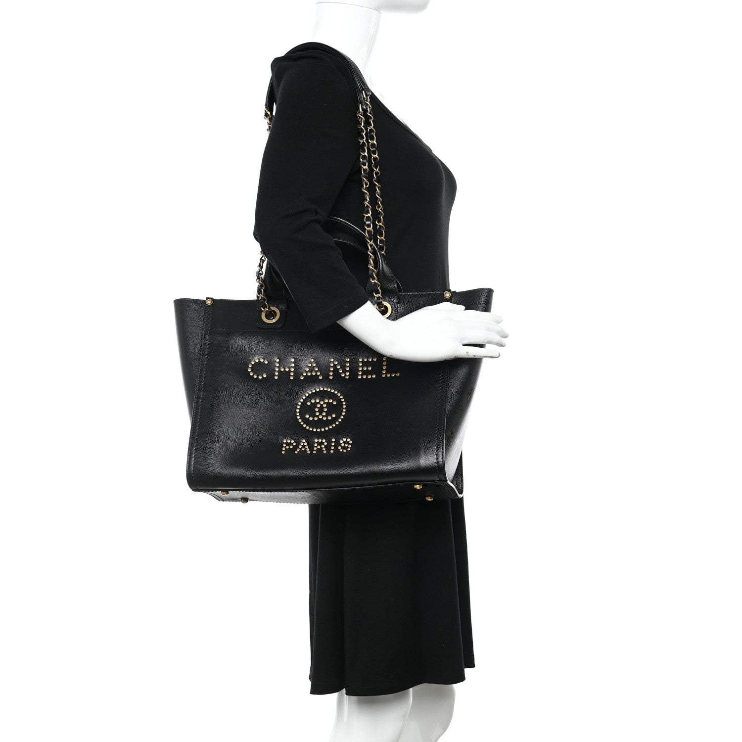 Chanel Caviar Small Studded Deauville Tote Black 2 of 12