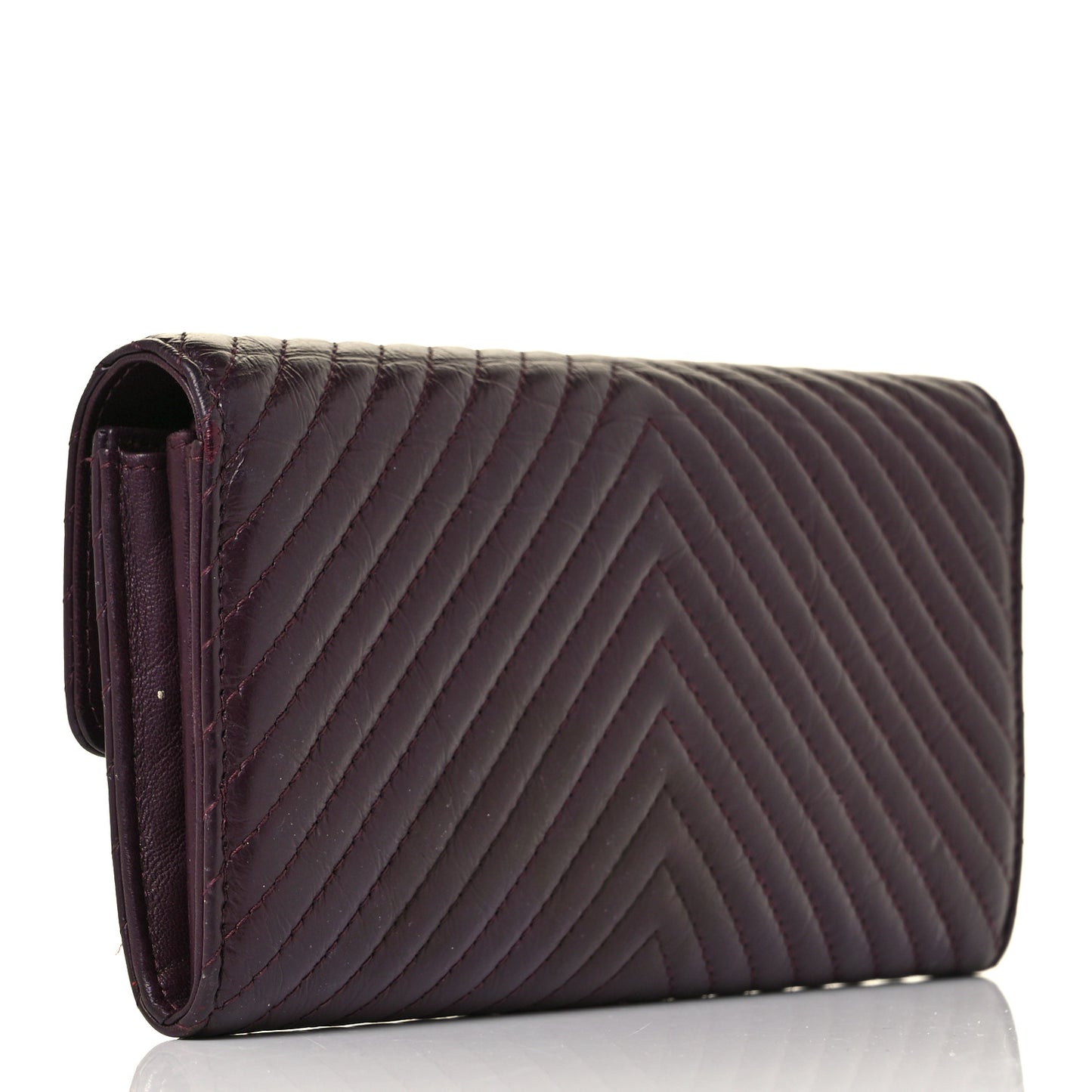 Aged Calfskin Chevron Quilted 2.55 Reissue Flap Wallet Burgundy