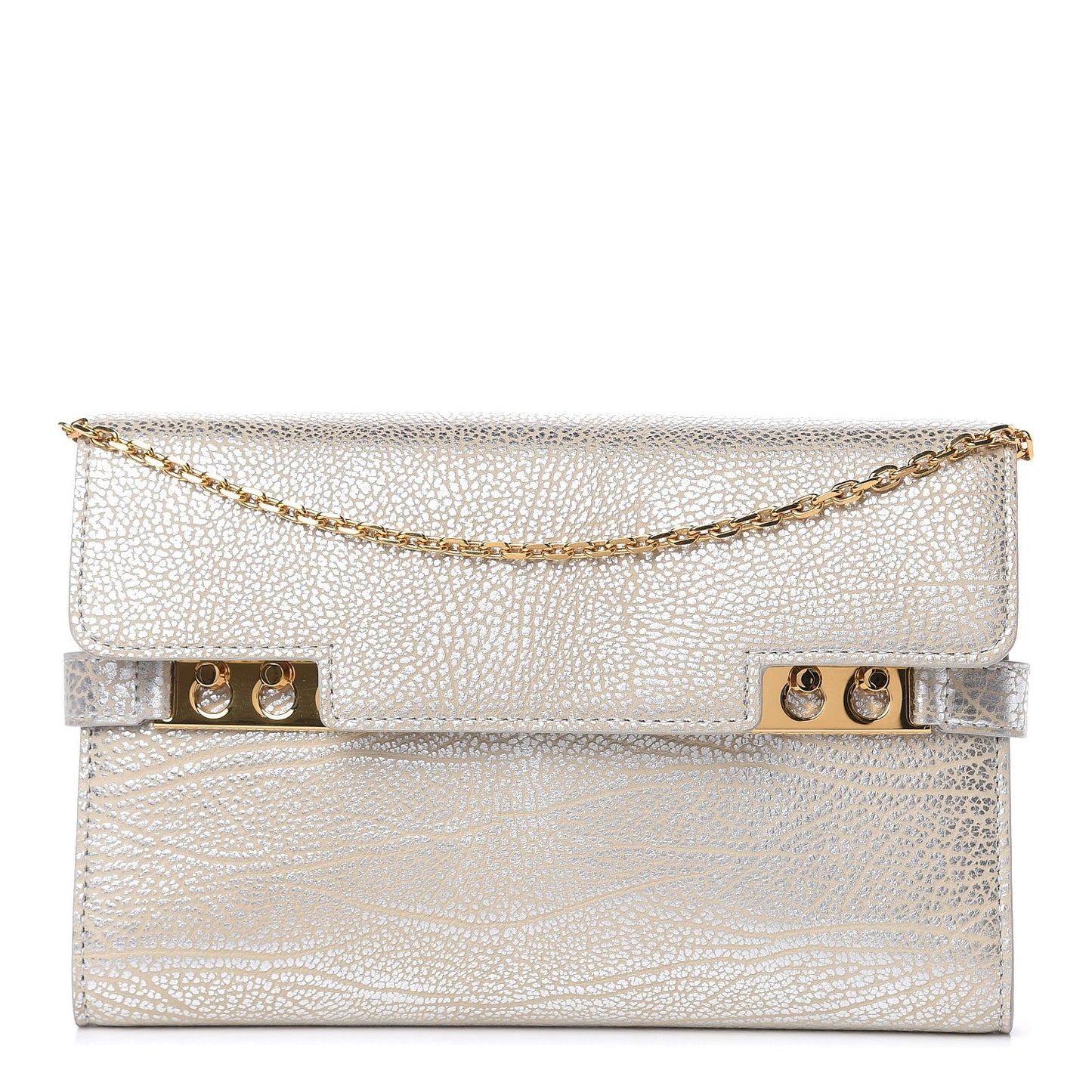 Metallic Crispy Calfskin Tempete Pochette Antique Silver