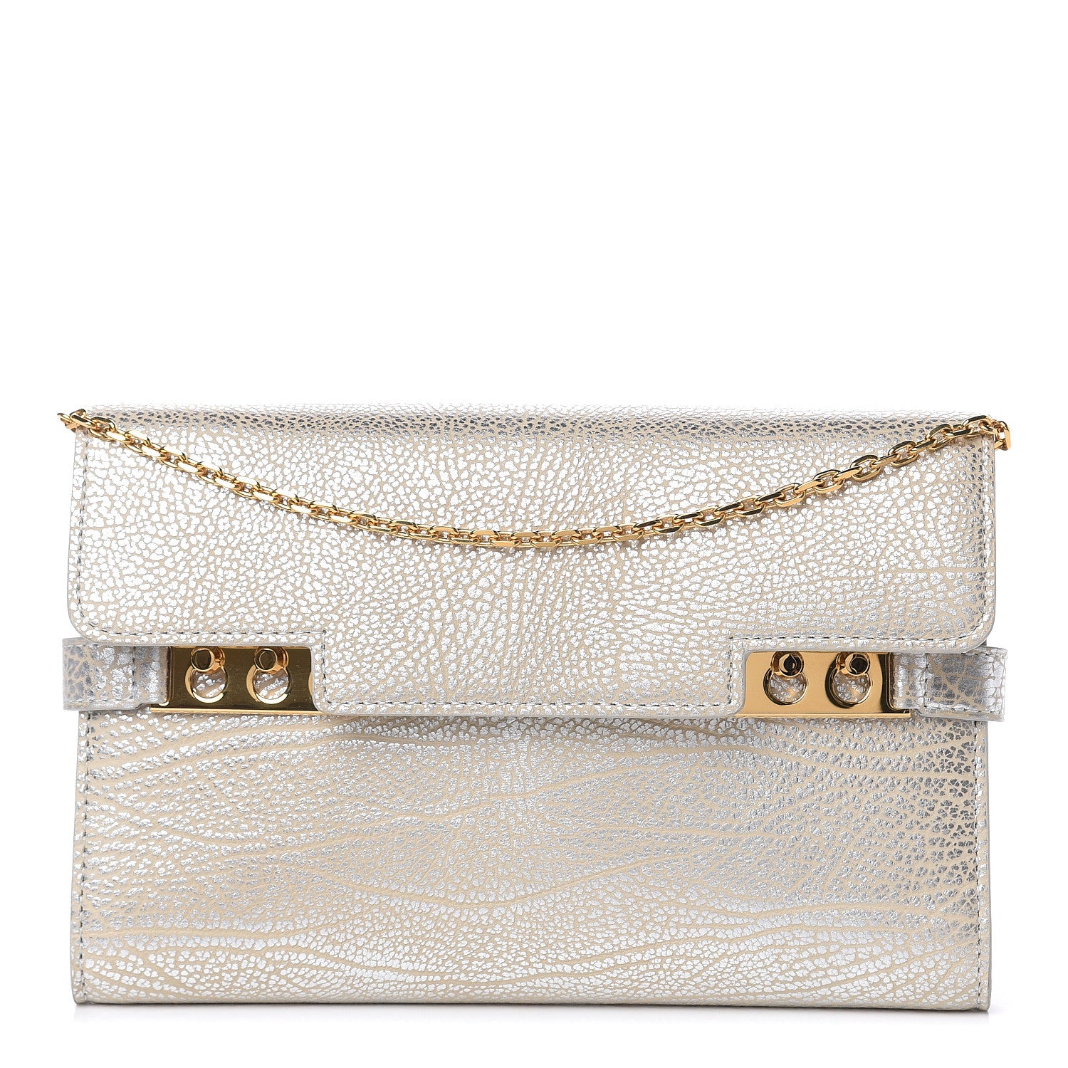 Delvaux Metallic Crispy Calfskin Tempete Pochette Antique Silver 1 of 7