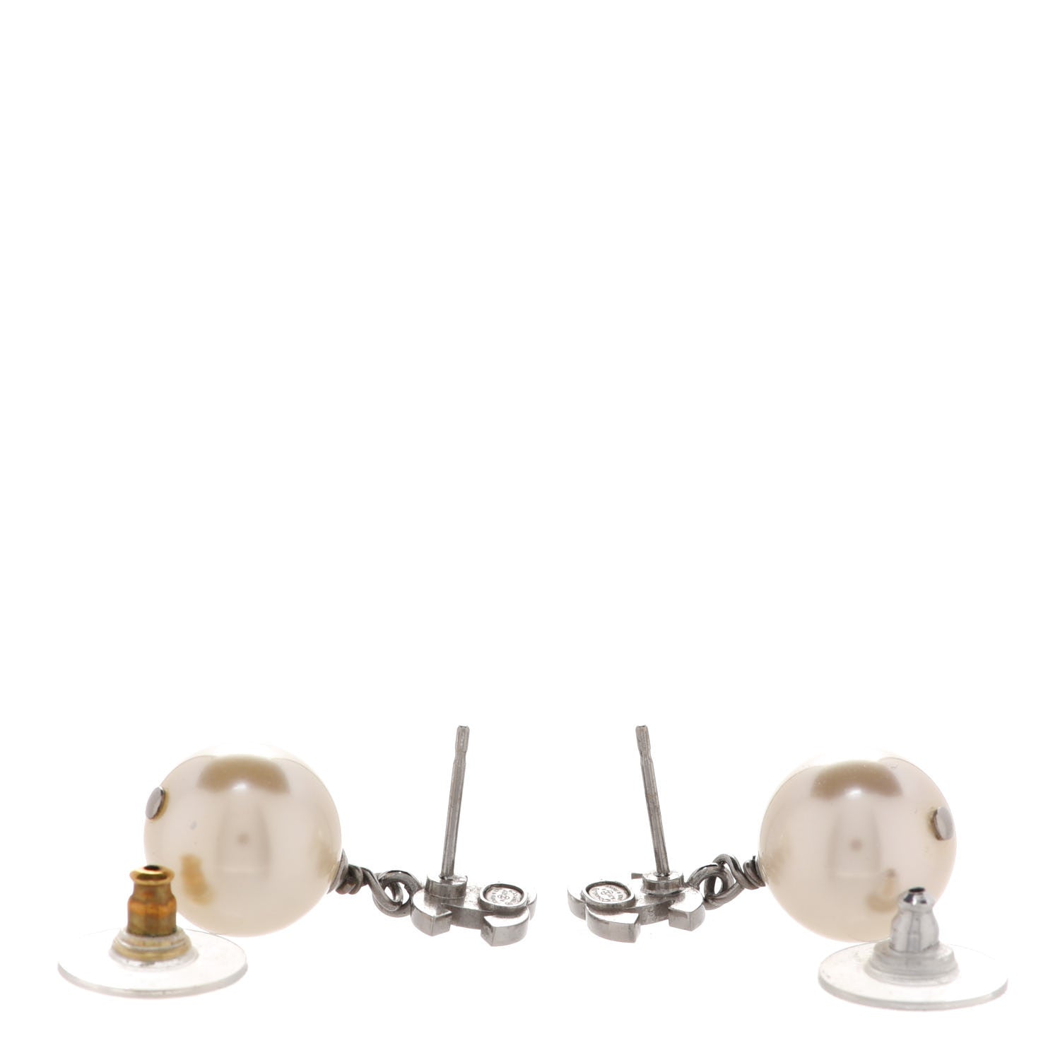 Chanel Crystal Pearl CC Drop Earrings Silver Pearly White 4 of 5