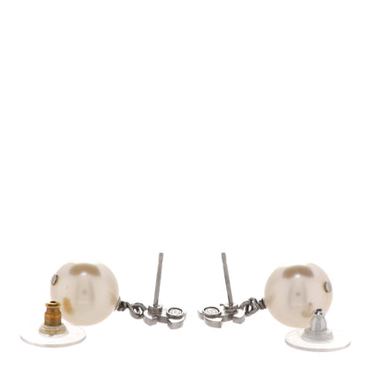 Chanel Crystal Pearl CC Drop Earrings Silver Pearly White 4 of 5